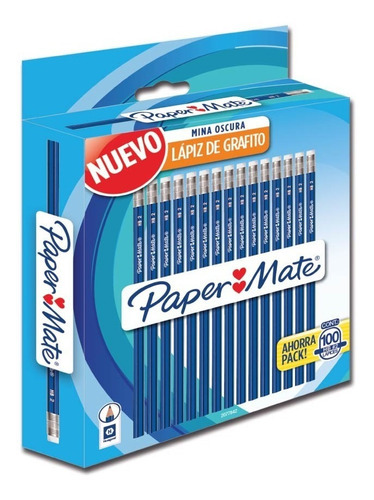 Lapiz Grafito Papermate Mina Oscura No. 2 Azul C/100 