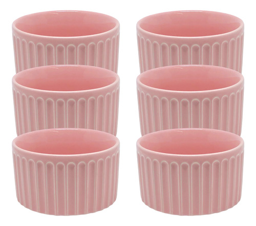 Jogo 6 Tijela Ramequim Rosa Porcelana 100 Ml Ramekin