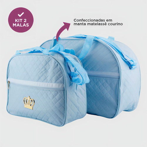 Kit Bolsa Mala Maternidade 2 Peças Reforçada Impermeável Menino Menina Cor Azul Bebê Mochila