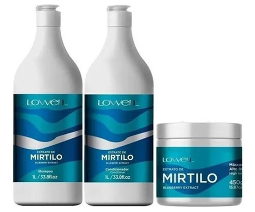 Kit Extrato De Mirtilo Shampoo Condicionador 1l Máscara