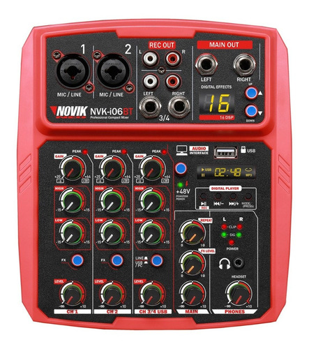 Mixer Consola Novik Nvk-i06bt Red 6 Canales Usb Rec & Play