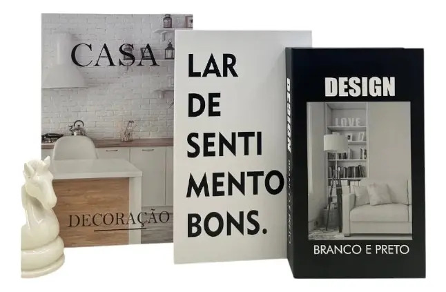 Kit Livro Caixa Decorativo Casa, com 3 Unidades, para Organizar