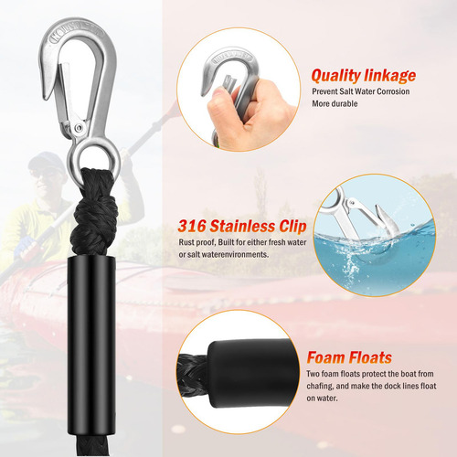 Para 2x Anchor Bungee Dock Line Dockline Cuerda De Negro