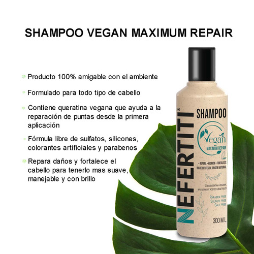 Shampoo Vegan Nefertiti 300 Ml Sin Sulfatos Y Sal