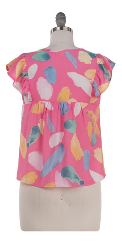 Imagen 3 de 7 de Blusa Vestir Holgada Fresca Estampado Acuarela Primaveral.