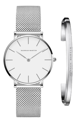 Reloj Mujer Hannah Martin Elegante Moda Acero + Brazalete Hm