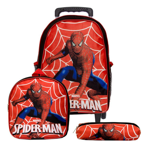 Mochila Infantil Spider Man Rodinha Lancheira Estojo Tn