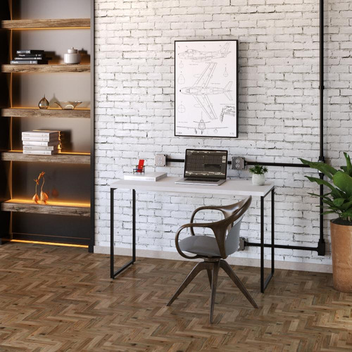 Mesa Escrivaninha Para Escritório Office 1,20m Dynamica Cor Branco Chess / Est.Preta