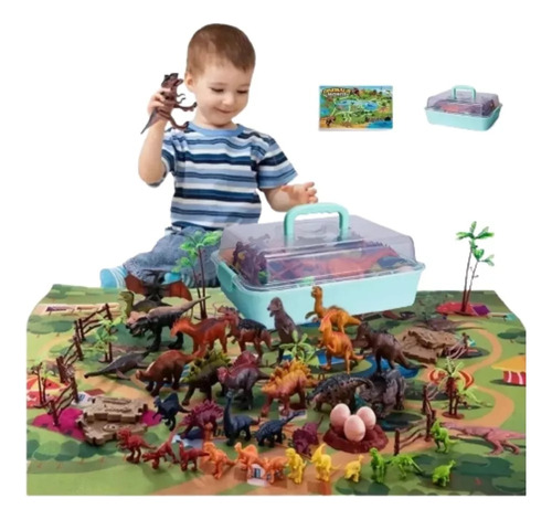 Juego Dinosaurios Con Alfombra Mapa Para Niños Regalo 82pzs