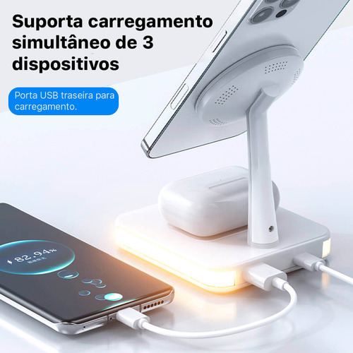 Carregador Dock Station 3 Em 1 P/ iPhone AirPods Smartphone Cor Preta