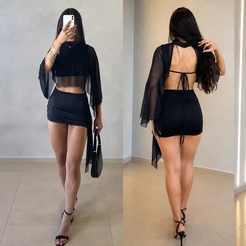 April Conjunto Feminino Blusa E Saia Mini Tule Moda Gringa Suplex Pre