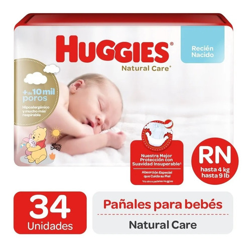 Pañales Huggies Natural Care Talla Recien Nacido X 2pqt