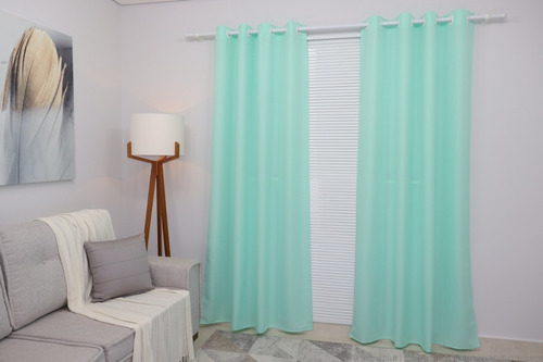 Cortina Oxford De Sala/quarto 300x270 Para Varão - Cor Verde-água