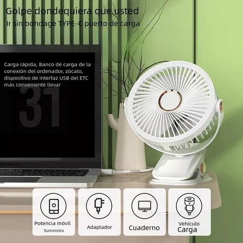 Mini Ventilador De Clip Portátil Recargable Ajustable 360°