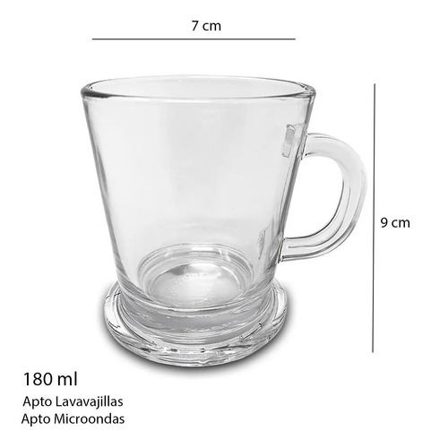 Imagen 5 de 10 de Set X6 Jarritos Mug Arabica Con Manija 180ml Vidrio Café Té