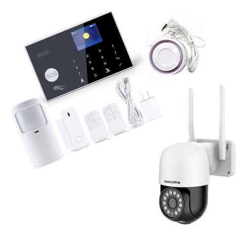 Alarma 4g Lte Wifi Kit + Camara Ptz Wifi Robotica Tuya Smart Color Blanco