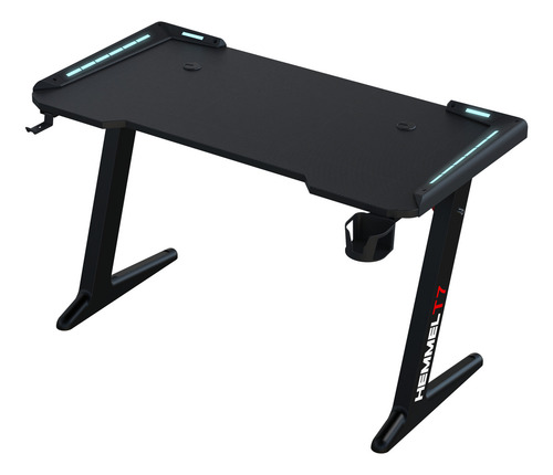 Escritorio Gamer Hemmel T7 Color Negro 120x73x60cm Luces Led Rgb Mesa Gaming Profesional Para Pc Y Consola