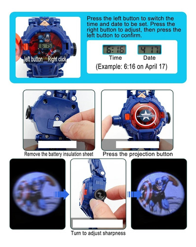 Reloj Capitán América Proyector Robot Transforma A Juguete