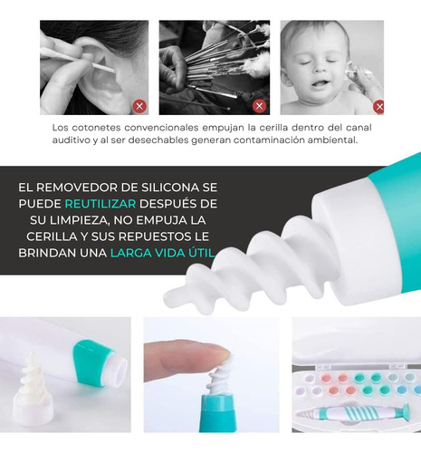 Kit Limpieza De Oídos Espiral Reutilizable Con 16 Repuestos