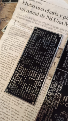Placa De Datos Jeepon Dodge M601 M615 Set X2 Ex Ejército Arg (Usado)