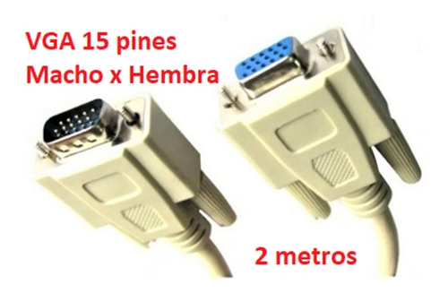 Cable Extension Vga 2 Metros Macho Hembra Monitor Pc Monitor