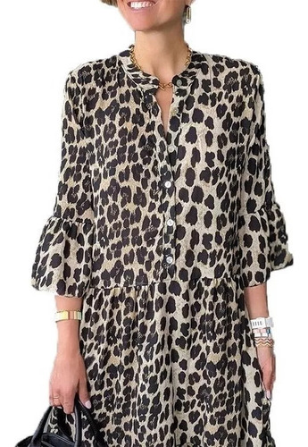 Vestido Con Estampado De Leopardo, Vestido Retro Estampado C