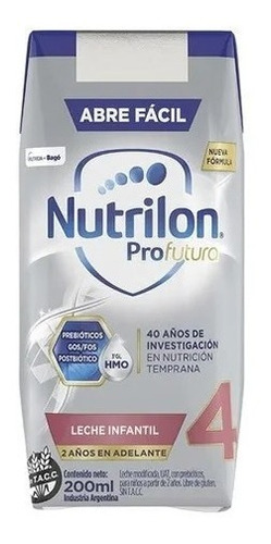 Leche de fórmula líquida sin TACC Nutricia Bagó Nutrilon Profutura 4 sabor original en brick x 24 unidades de 200g a partir de los 2 años