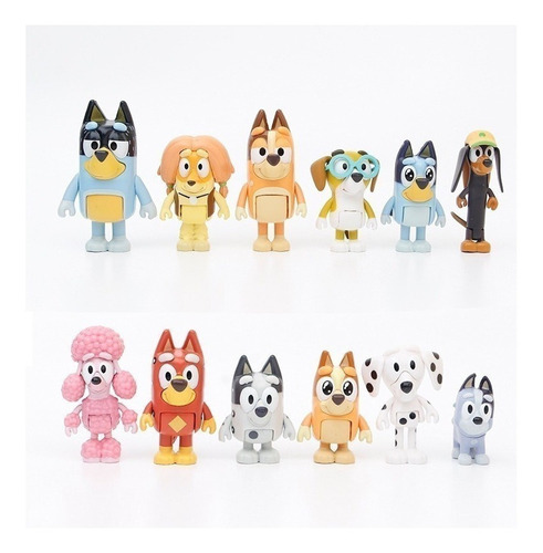 12 Peças De Pvc Família Bluey Anime Brinquedos Modelo Boneca