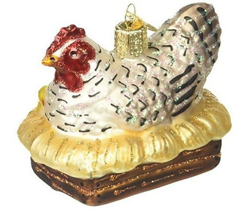 Viejo Mundo Navidad Ornamento De Vidrio Soplado Gallina Empo