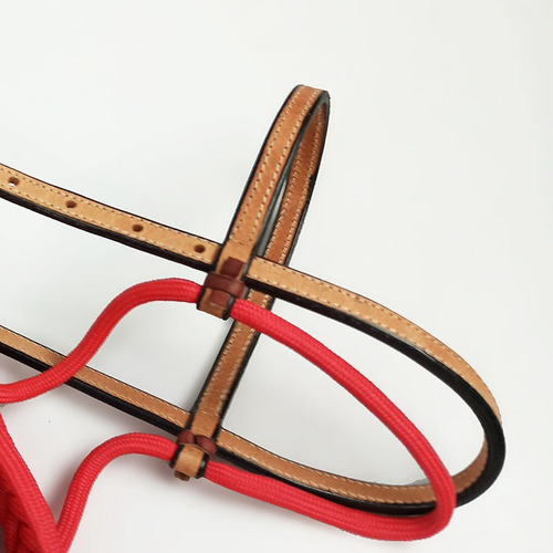 Hackamore Para Doma De Cavalo Nylon Vermelho Cabeçada Couro