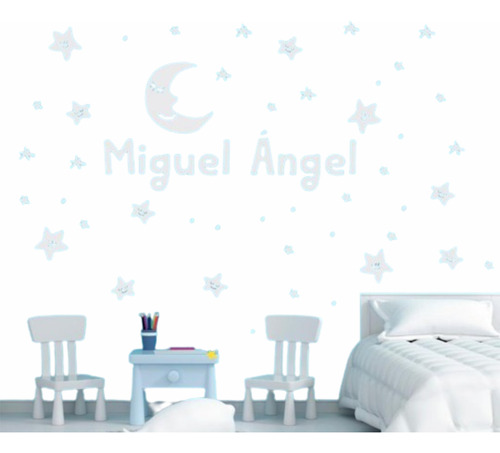 Vinilo Decorativo Nombre Personalizado Luna Y Estrellas