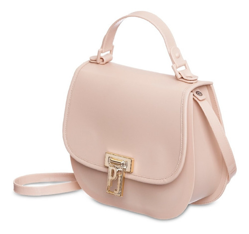 Bolsa Saddle Bag Nude Petite Jolie Pj10369 Transversal Nova Acambamento dos ferragens Ouro