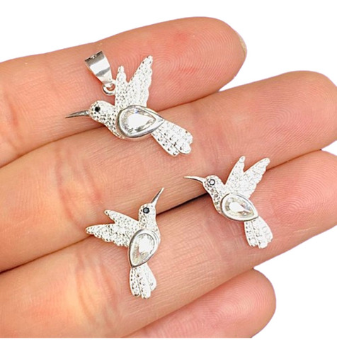 Conjunto Aros Y Dije Colibri Con Piedra Regalo Ideal Kit 049