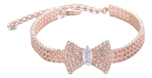 Collar Moño Y Diamantes. Perro O Gato Color Rosa Liso Tamaño Del Collar S