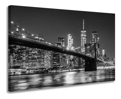 Quadro Decorativo Tela Grande Manhattan Ponte Imediato Cor Preto