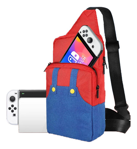 Mochila Bandolera Organizador Para Nintendo Switch Rojo Azul