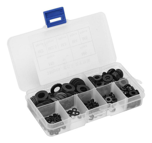 350 Unids Negro Nylon Plástico Arandela Plana Junta Kit Kit