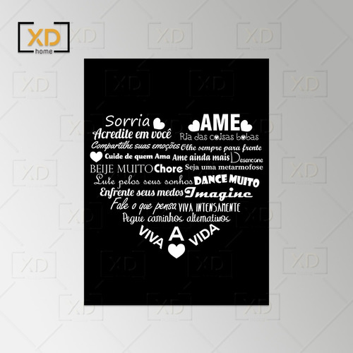 Placa Decorativa Frase Em Coração Sorria Ame 30x40