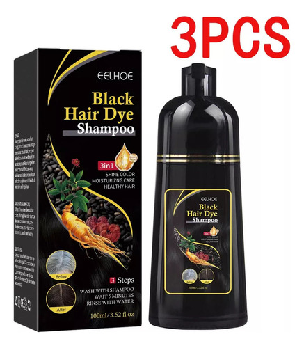 3 Champús Instantáneos Para Teñir El Cabello Negro De Fgd