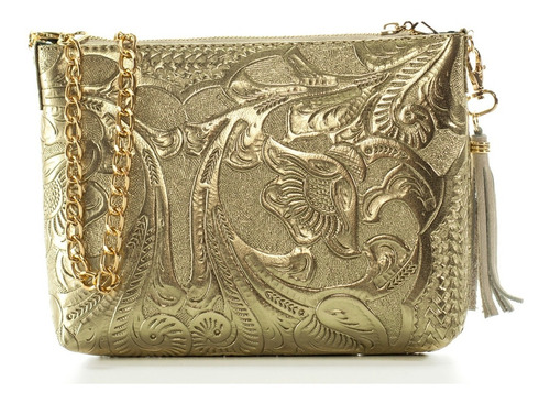 Imagen 3 de 5 de Bolso Arena Oro Piel Cincelado Artesanal Bolsa Envío Gratis