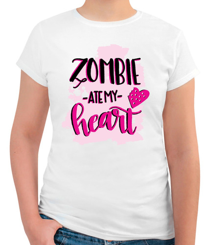 Imagen 1 de 3 de Playera Corte Dama, Zombie Ate My Heart  - Parejas Amor