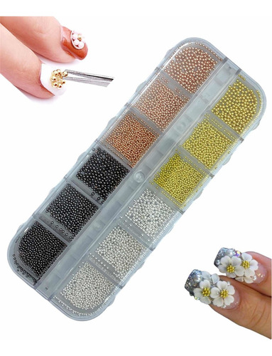 Decoración Balines Caviar Para Uñas Manicure Dama Nail Art Color Dorado Plata Plomo Goldrose