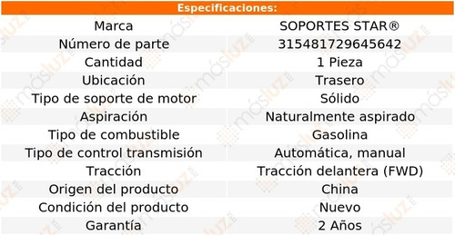 1) Soporte Motor Tras Geo Storm 1.6l 4 Cil Aut, Std 90/93