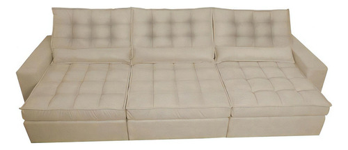 Sofá Retrátil e Reclinável 3,52m com Molas Ensacadas Cama Inbox Gold Tecido Suede Velusoft Bege