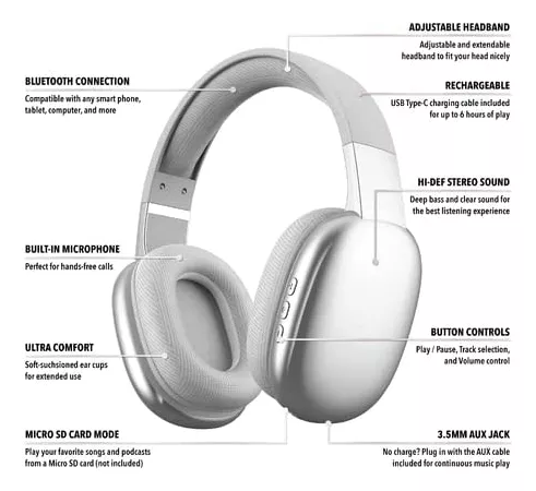 Gabba Goods Auriculares inalámbricos Bluetooth con micrófono - Auriculares  inalámbricos - Reducción de ruido - Bluetooth, con cable, micro SD