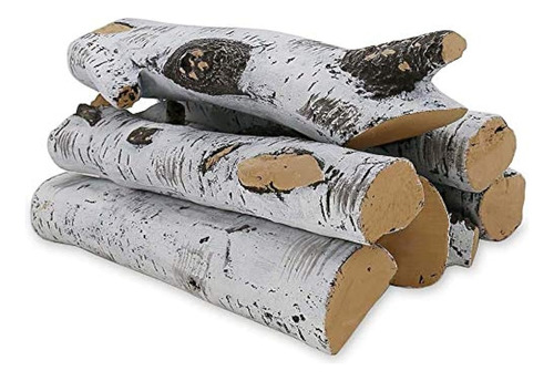 Qulimetal Ceramic White Birch Wood Log, Large Gas Fireplace