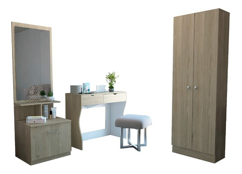 Mueble Detocador+velador C.espejo + Closet 2p- Rovere/blanco