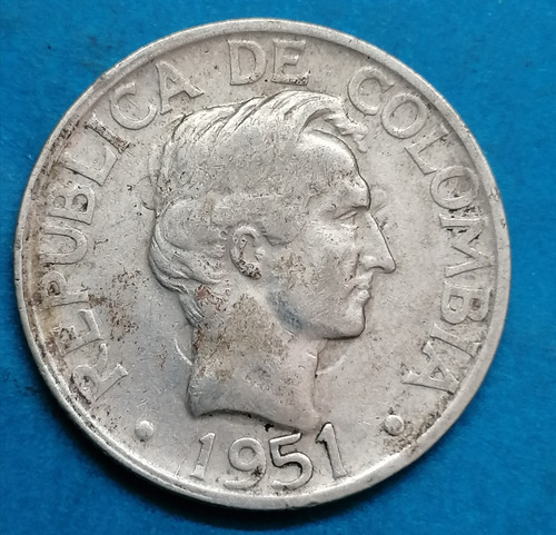 Colombia Moneda 20 Centavos Plata 1951