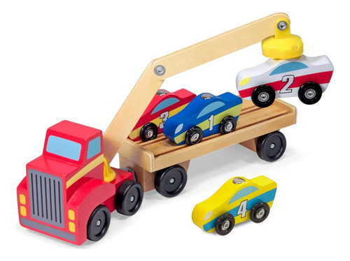 Juego De Juguetes De Madera Con 4 Coches Y Camiones.