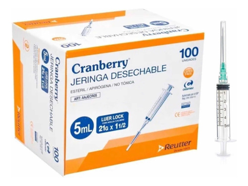 Jeringa Con Aguja 5ml Cranberry Luer Lock 21gx1 1/2  100 Und